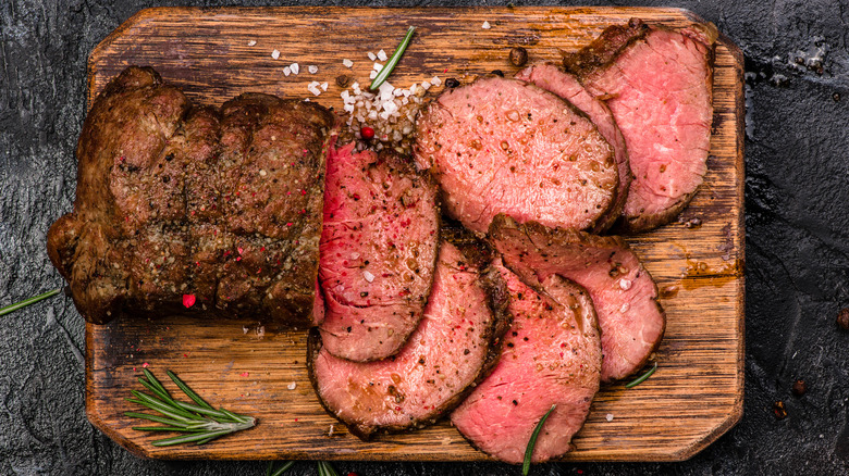 roast beef on cutting board