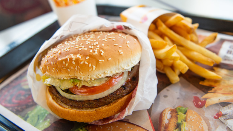 Burger King Whopper and fries on a tray