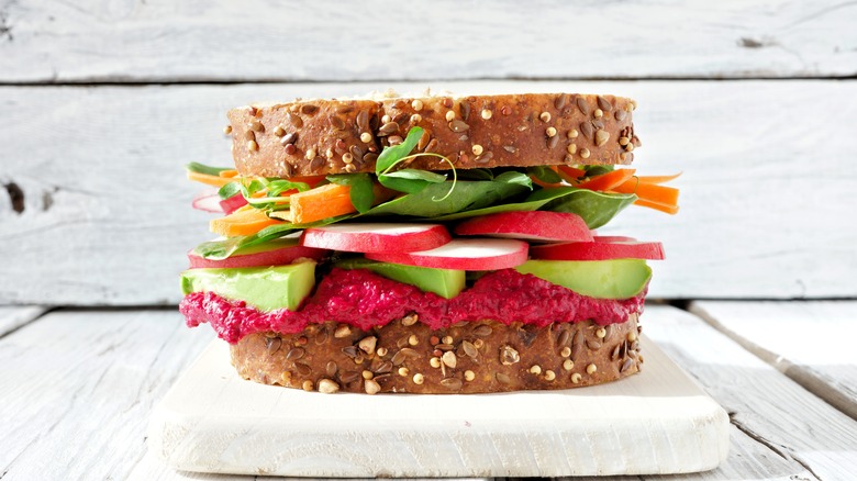 prepared salad sandwhich with beets