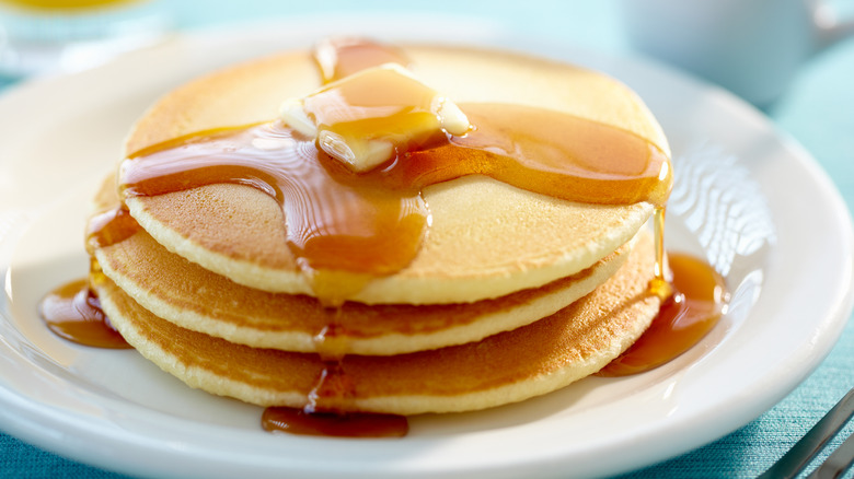 stack on pancakes with syrup
