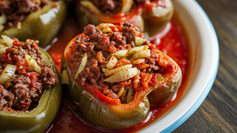 Dish of stuffed peppers