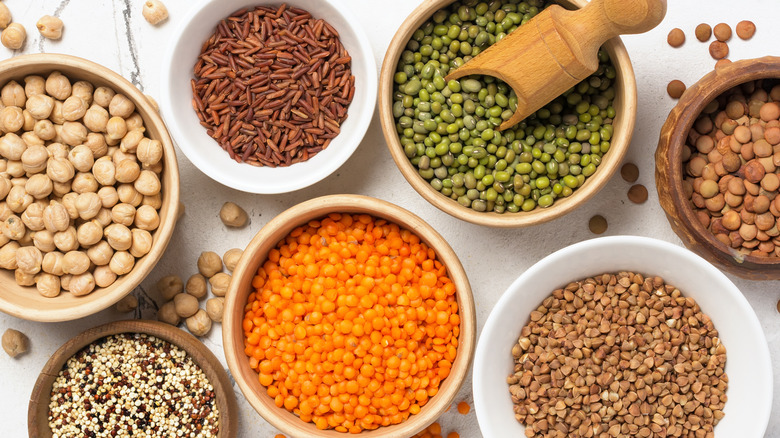 variety of lentils in bowls