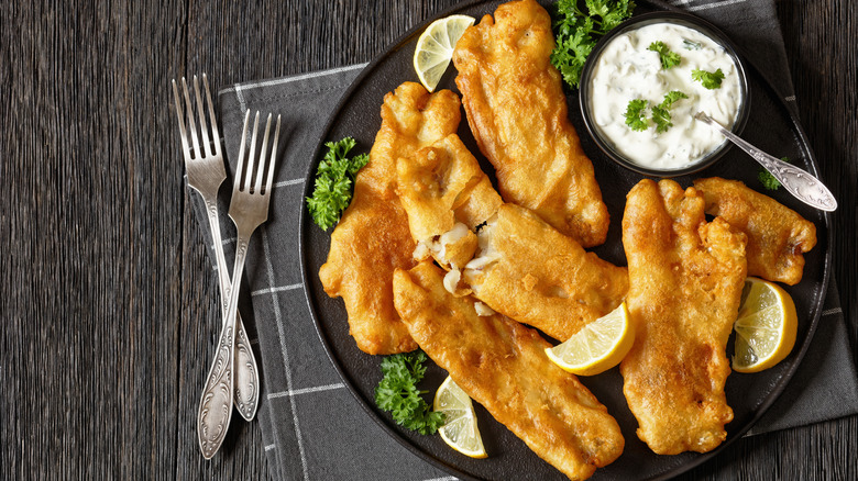 A plate of crispy fried fish filets
