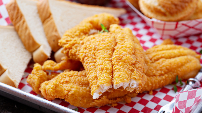 Southern crispy fried fish filets and toasts