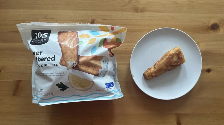 365 Beer Battered Pollock Fillet on white plate