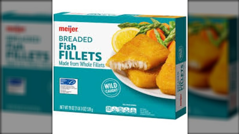 Meijer Frozen Breaded Fish Fillets box on white background