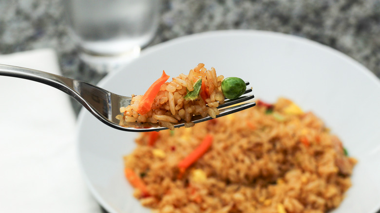 Fried rice on a fork