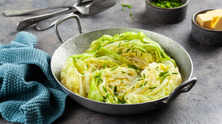 Braised cabbage in a pan