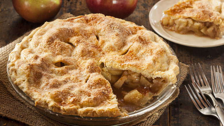 Apple pie with slice removed