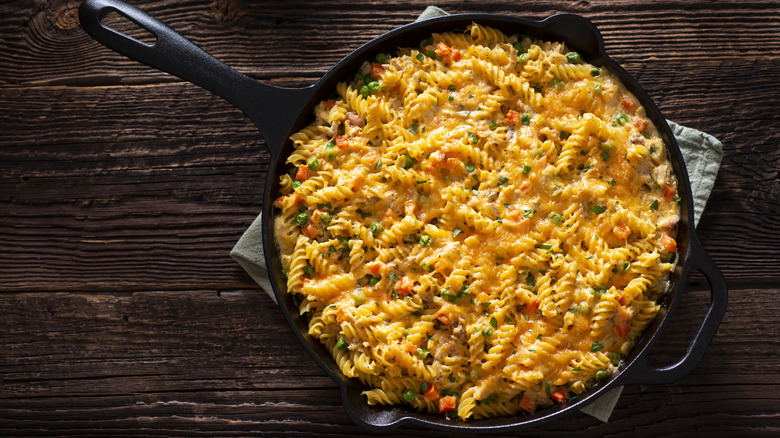 cheesy baked casserole in skillet
