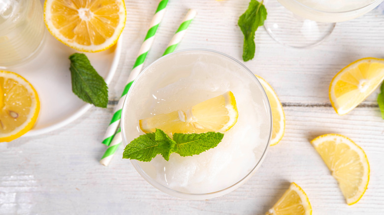 Top view of a frozen lemon cocktail