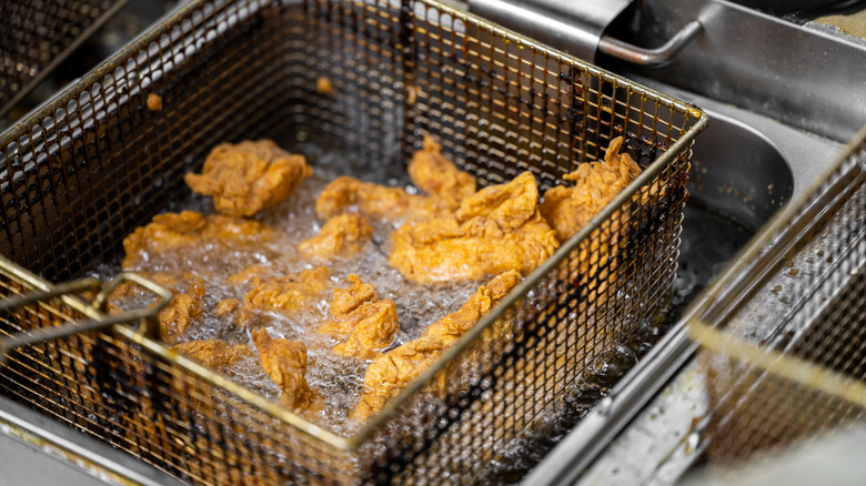 Chicken in a fryer basket