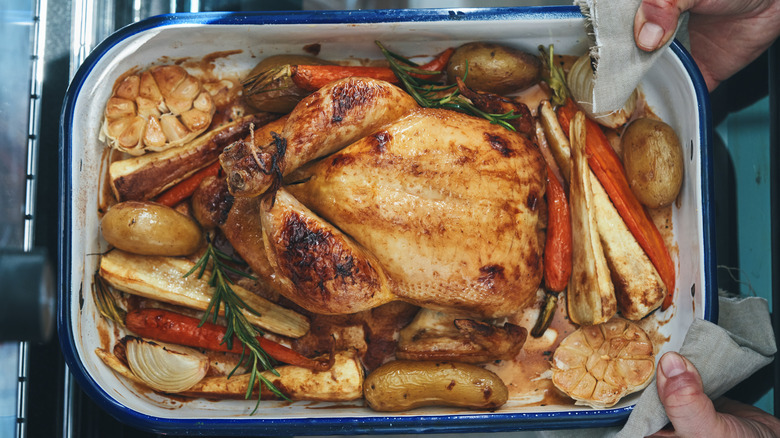 roasted chicken in baking dish