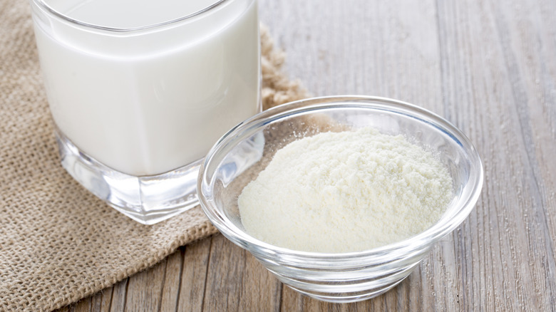 Cup of milk and milk powder
