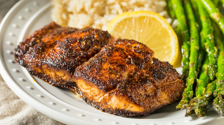 Blackened fish fillet on a plate