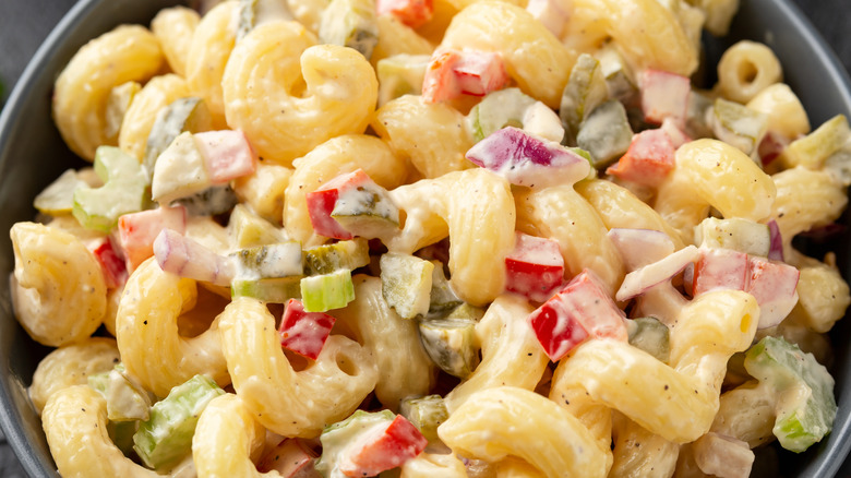 A close-up of some Southern-style macaroni salad