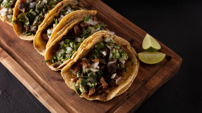Mexican tacos with onions and cilantro