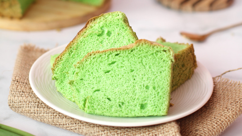 slices of light green pandan chiffon cake