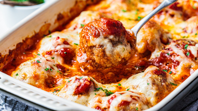 Chicken parmesan with meatballs in casserole