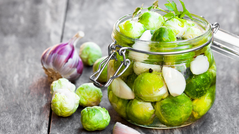 Pickled Brussels Sprouts in a jar