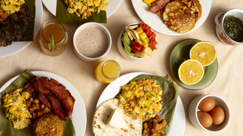 Colombian breakfast spread