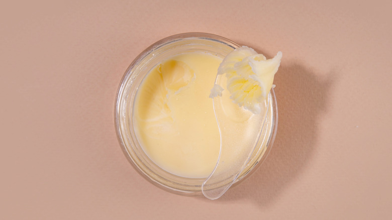 Top-view of beef tallow in a jar