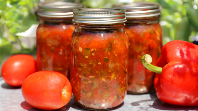 Mason jars of salsa