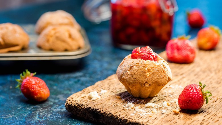 Baked cupcakes with a dollop of jam on top