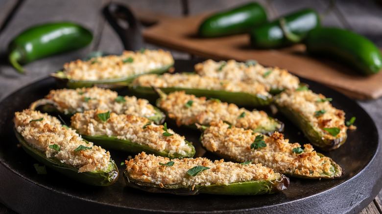 jalapeno poppers on a cast iron griddle