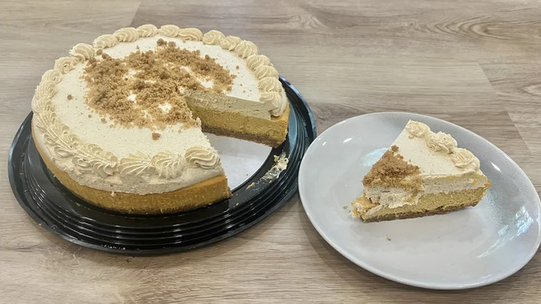 One slice of Kirkland Signature Pumpkin Cheesecake on a plate