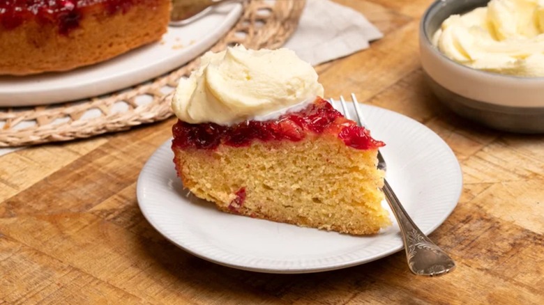 Slice of cranberry upside down cake.