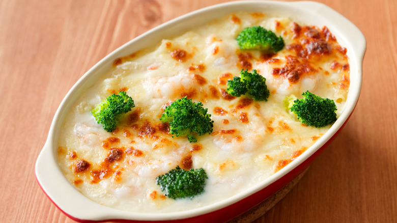 Broccoli and shrimp au gratin