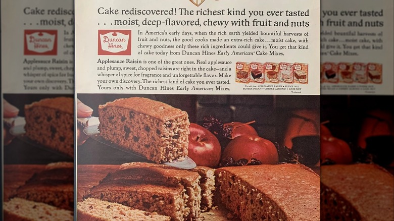 Vintage ad for Duncan Hines Applesauce Raisin cake mix