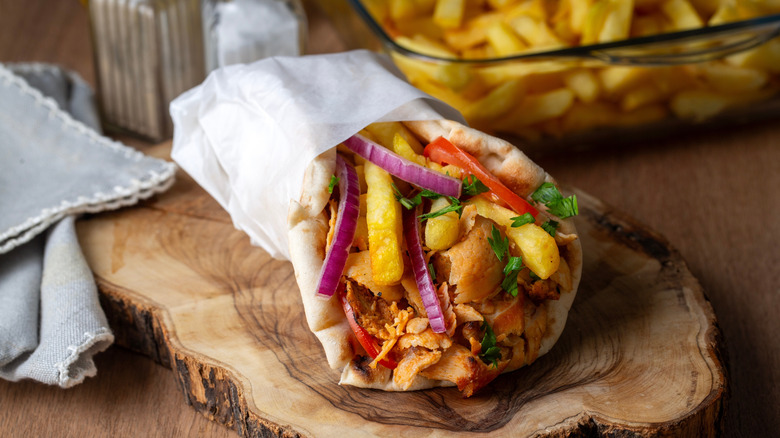 Chicken gyro wrapped in pita.