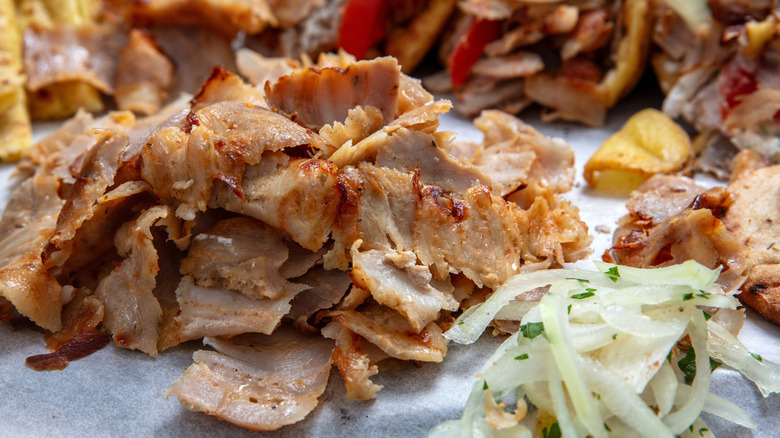 Gyro sliced meat close up