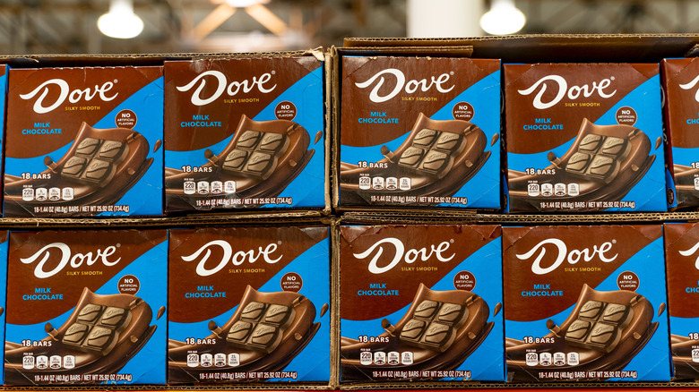 Large boxes of Dove chocolate at Costco Business Center