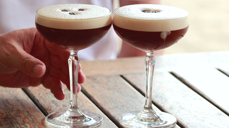 Two foamy espresso martinis