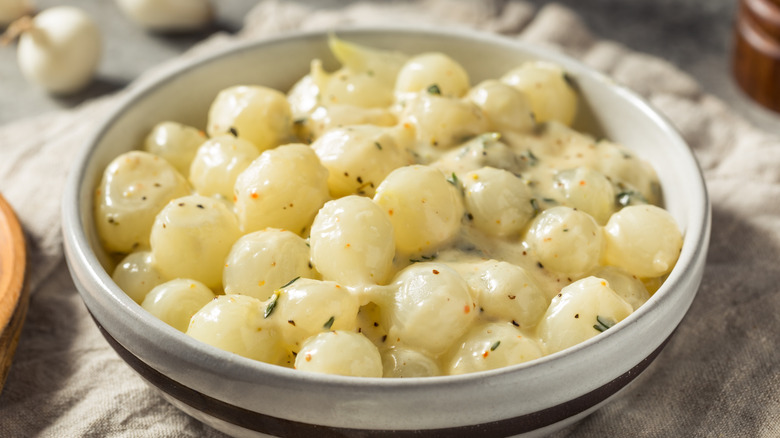 Bowl of creamed pearl onions