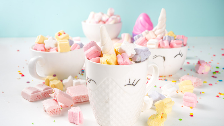 colorful hot chocolate with different shaped marshmallows