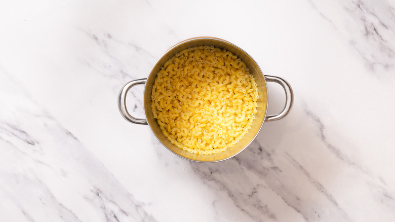 Cooked macaroni in pot