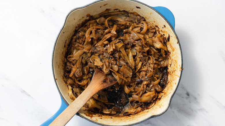 Cooking onions in pan