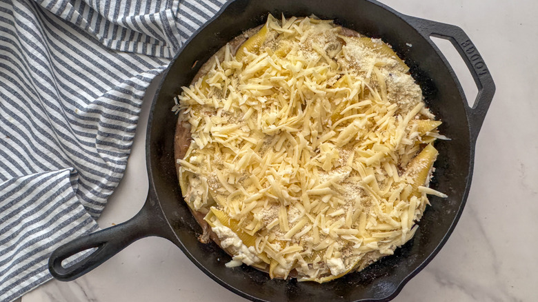 Cheese topped pasta skillet