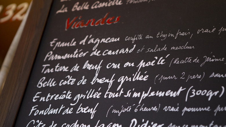 A French restaurant menu written on a chalkboard