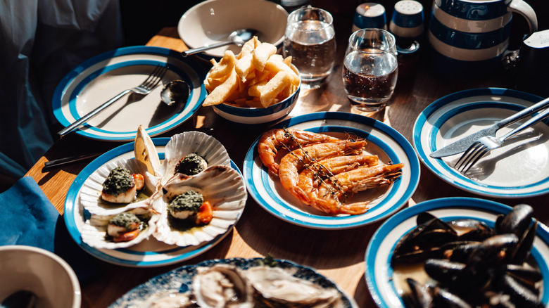 An assortment of French seafood dishes