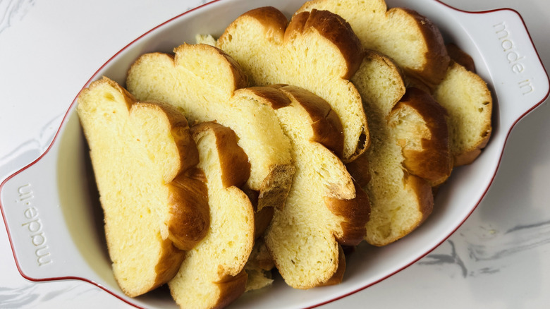 Challah slices for French toast bread pudding