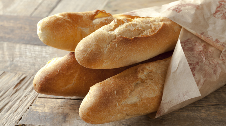 French baguettes wrapped in paper