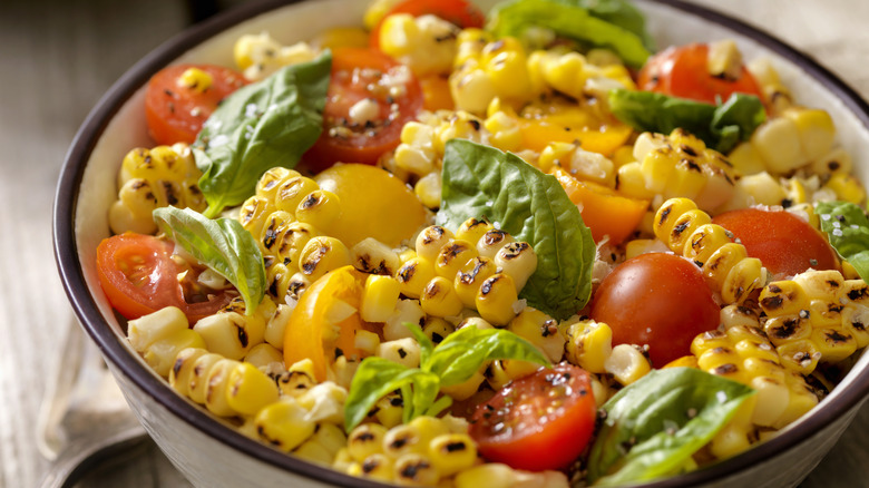 Basil, corn, and tomato salad