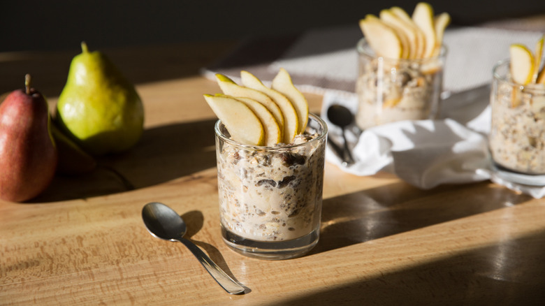 pear overnight oats in glasses 