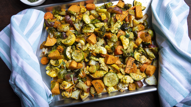 A sheetpan of roasted veggies