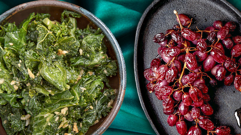 sauteed kale and fried grapes